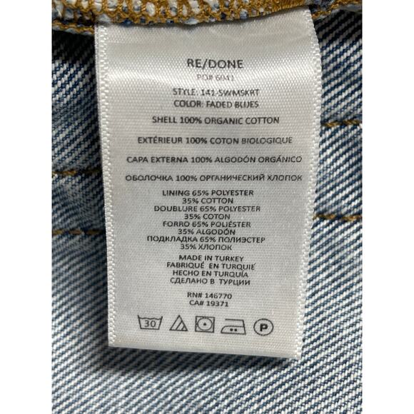 Re/Done Women's Blue HIgh Waist Frayed Raw Hem Mini A-Line Denim Jeans Skirt 25 - Picture 4 of 4